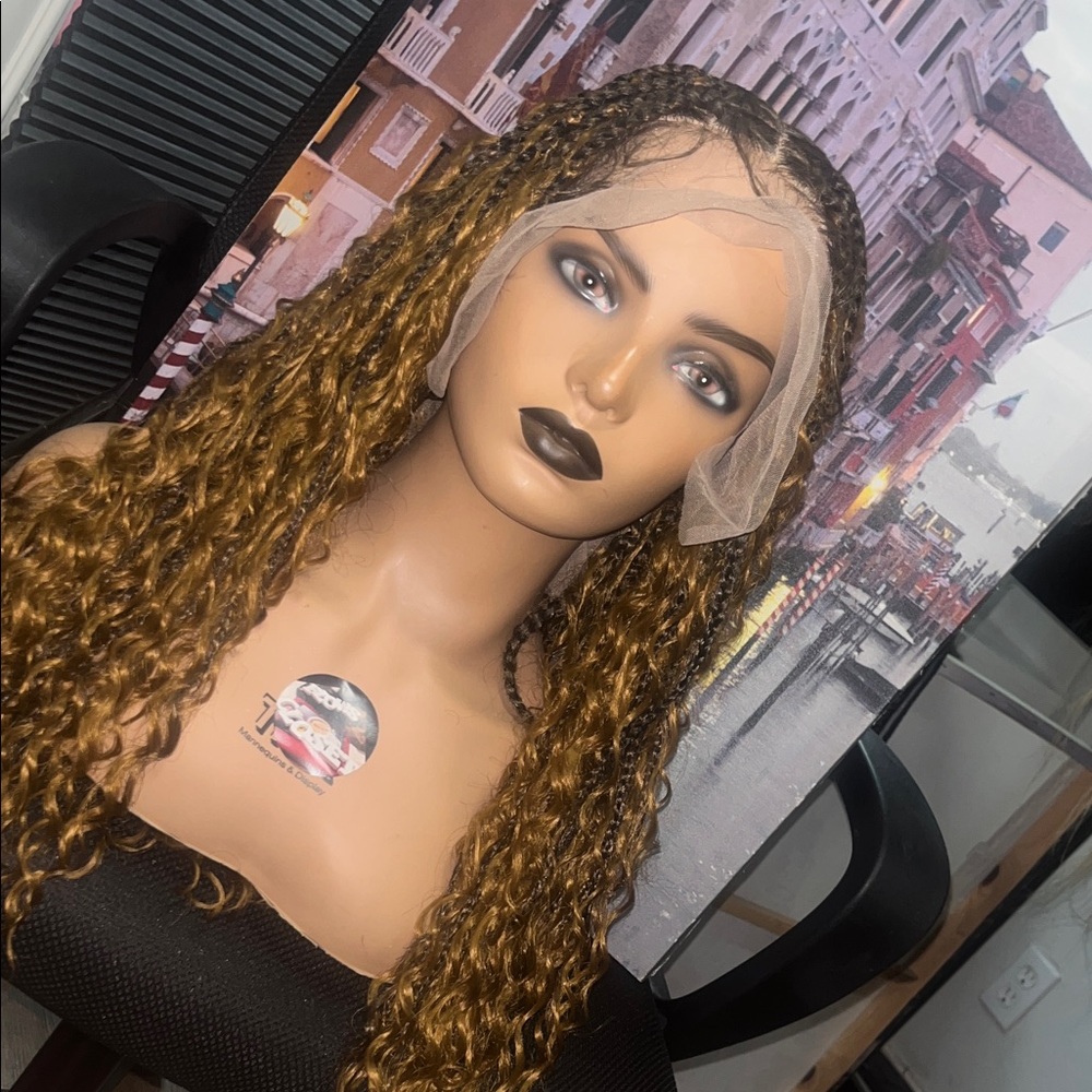 Lace Front Curly  full lace bohemian box braid Wig in Honey Brown - Women Hair